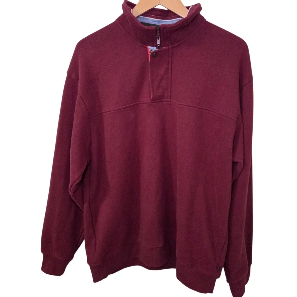 Orvis Burgundy Quarter Zip Pullover Sweatshirt Mens Casual Mock Neck Fleece
